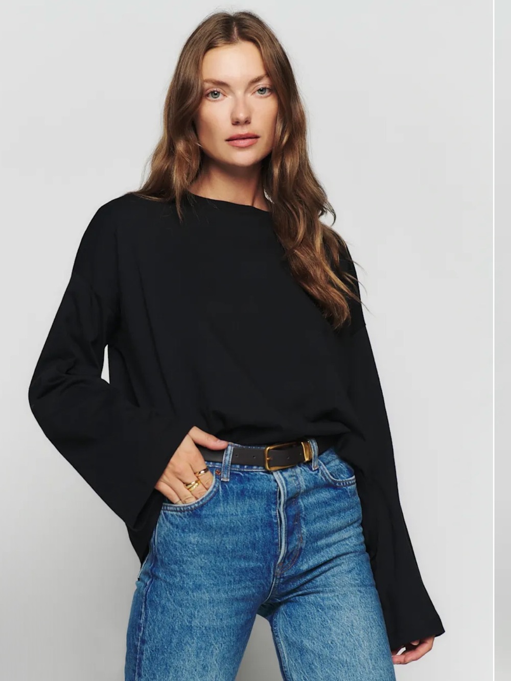 Reformation Black Long-Sleeve Relaxed Tee